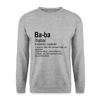 Türkischer Baba | Vatertagsgeschenk EN IYI BABA - Unisex Pullover - Weißgrau meliert - Vorne - Alina (178cm) & Michal (187cm)
