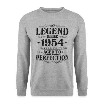 Légende depuis 1954 Vintage Born Anniversaire - Sweat-shirt Unisexe - gris chiné - Devant - Alina (178cm) & Michal (187cm)