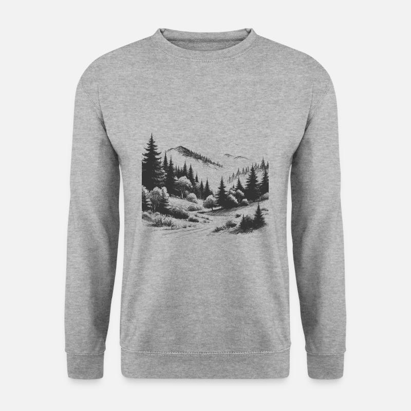 Wald Berge Landschaft Zeichnung - Unisex Pullover - Weißgrau meliert