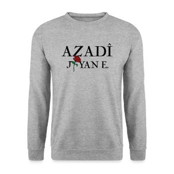 AZADI JIYAN E. Kurdi Kurdish gift idea - Unisex Sweatshirt - salt & pepper - Front - Alina (178cm) & Michal (187cm)