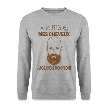 Citation Je ne perds pas mes cheveux Humour chauve - Sweat-shirt Unisexe - gris chiné - Devant - Alina (178cm) & Michal (187cm)
