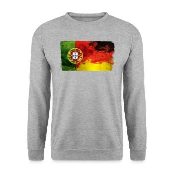 Fusion Portugal Deutschland Sport Fussball Liebe - Unisex Pullover - Weißgrau meliert - Vorne - Alina (178cm) & Michal (187cm)