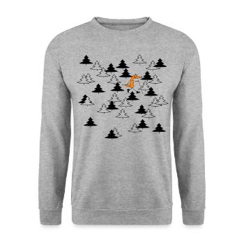 Wandernder Fuchs im Wald - Unisex Pullover - Weißgrau meliert - Vorne - Alina (178cm) & Michal (187cm)