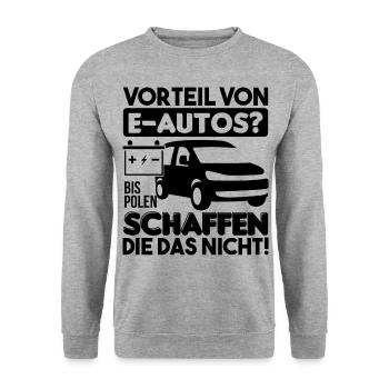 Elektroauto Fan - Unisex Pullover - Weißgrau meliert - Vorne - Alina (178cm) & Michal (187cm)