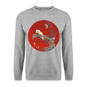 Japanische Kunst Vintage - Unisex Pullover - Weißgrau meliert - Vorne - Alina (178cm) & Michal (187cm)