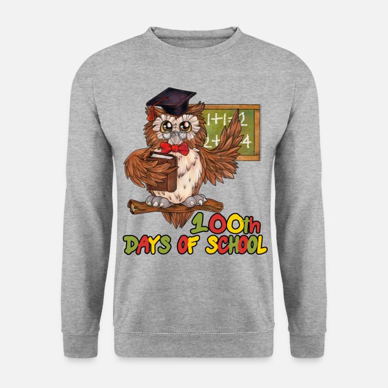 100th days of school lustige Lehrer Eule Schule - Unisex Pullover - Weißgrau meliert