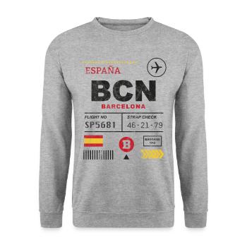 Barcelona airport tag - Unisex Sweatshirt - salt & pepper - Front - Alina (178cm) & Michal (187cm)