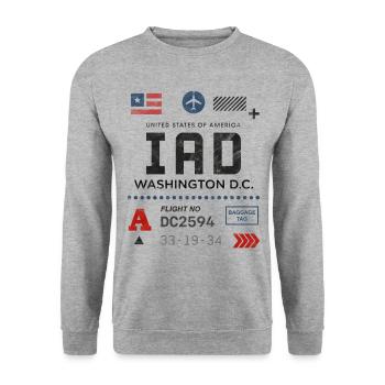 Etikett des Flughafens Washington - Unisex Pullover - Weißgrau meliert - Vorne - Alina (178cm) & Michal (187cm)