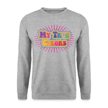 My true colors: rainbow on pink vintage - Unisex Pullover - Weißgrau meliert - Vorne - Alina (178cm) & Michal (187cm)