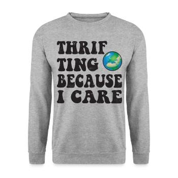 Thrifting. Because I care. - Unisex Pullover - Weißgrau meliert - Vorne - Alina (178cm) & Michal (187cm)