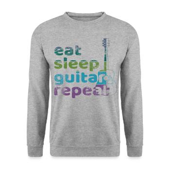 Eat Sleep Guitar Repeat - Unisex Pullover - Weißgrau meliert - Vorne - Alina (178cm) & Michal (187cm)
