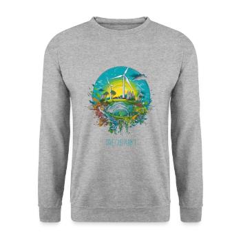 Rettet unseren Planeten - Umweltschutz Klimaschutz - Unisex Pullover - Weißgrau meliert - Vorne - Alina (178cm) & Michal (187cm)