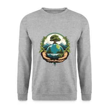 Umwelt retten Umweltschutz Held Klima Aktivist - Unisex Pullover - Weißgrau meliert - Vorne - Alina (178cm) & Michal (187cm)