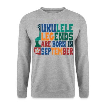 Ukulele Legends are born in September - Unisex Pullover - Weißgrau meliert - Vorne - Alina (178cm) & Michal (187cm)