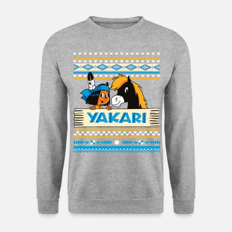 Yakari und Kleiner Donner Ugly Christmas Design - Unisex Pullover - Weißgrau meliert