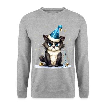 Réveillon du Nouvel An Chat Bonne Année Fête du Nouvel An Célébration - Sweat-shirt Unisexe - gris chiné - Devant - Alina (178cm) & Michal (187cm)