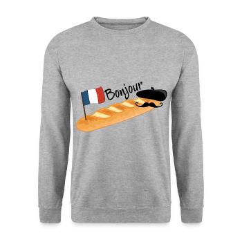 Bonjour - Drôle de baguette française - Sweat-shirt Unisexe - gris chiné - Devant - Alina (178cm) & Michal (187cm)