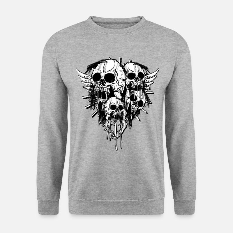 Skulls of Throne - Totenköpfe mit Flügel - Unisex Pullover - Weißgrau meliert
