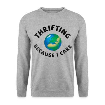 Thrifting. Because I care. - Unisex Pullover - Weißgrau meliert - Vorne - Alina (178cm) & Michal (187cm)