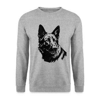 Hund: Deutscher Schäferhund - Unisex Pullover - Weißgrau meliert - Vorne - Alina (178cm) & Michal (187cm)