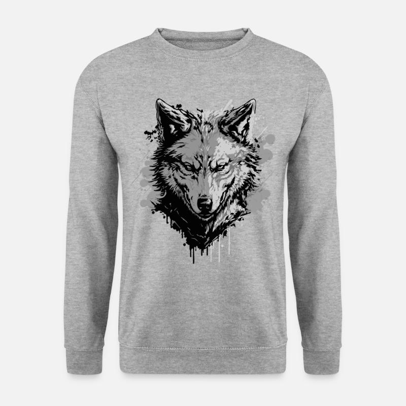 Grauer Wolf – Starkes Tiermotiv - Unisex Pullover - Weißgrau meliert