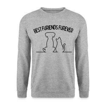 Best Furiends Furever Katze und Hund - Unisex Pullover - Weißgrau meliert - Vorne - Alina (178cm) & Michal (187cm)