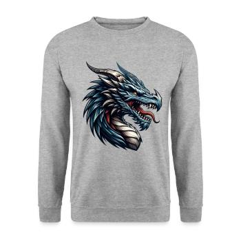 Dragon Drachen Feuer - Unisex Pullover - Weißgrau meliert - Vorne - Alina (178cm) & Michal (187cm)