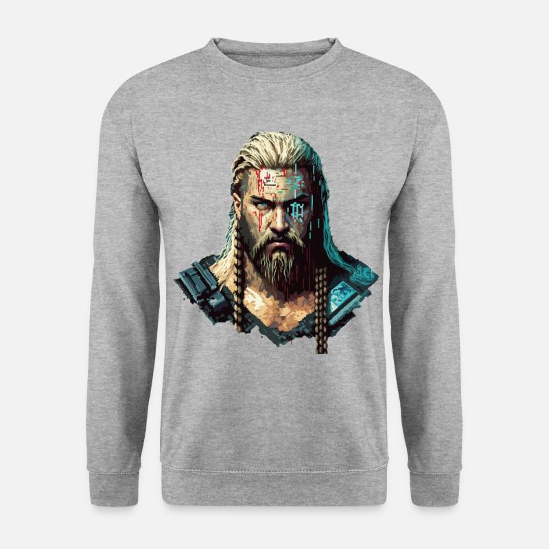 Cyber-Wikinger - Unisex Pullover - Weißgrau meliert