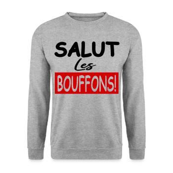 Salut les bouffons / humour / phrase drôle - Sweat-shirt Unisexe - gris chiné - Devant - Alina (178cm) & Michal (187cm)