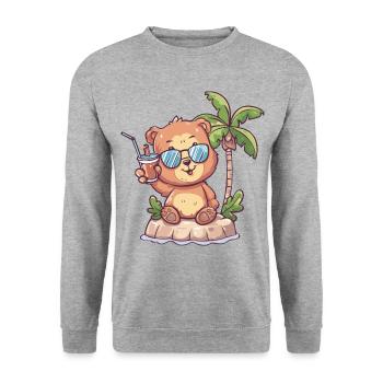 Bear Summer Beach Vacation - Unisex Sweatshirt - salt & pepper - Front - Alina (178cm) & Michal (187cm)
