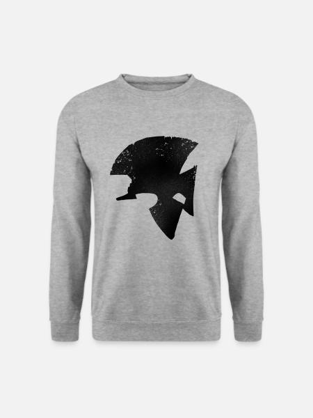 Schwarzer Helm eines Römers - Unisex Pullover - Weißgrau meliert