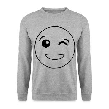 Emoji zwinkernd Skizze schwarz - Unisex Pullover - Weißgrau meliert - Vorne - Alina (178cm) & Michal (187cm)