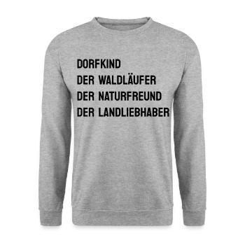 I DORFKIND - WALDLÄUFER NATURFREUND LANDLIEBHABER - Unisex Pullover - Weißgrau meliert - Vorne - Alina (178cm) & Michal (187cm)