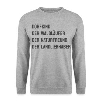 DORFKIND - WALDLÄUFER NATURFREUND LANDLIEBHABER - Unisex Pullover - Weißgrau meliert - Vorne - Alina (178cm) & Michal (187cm)