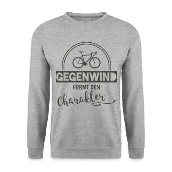 Gegenwind Formt Den Charakter - Fahrrad,Motivation - Unisex Pullover - Weißgrau meliert - Vorne - Alina (178cm) & Michal (187cm)