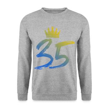 35 Numéro Couronne - Sweat-shirt Unisexe - gris chiné - Devant - Alina (178cm) & Michal (187cm)