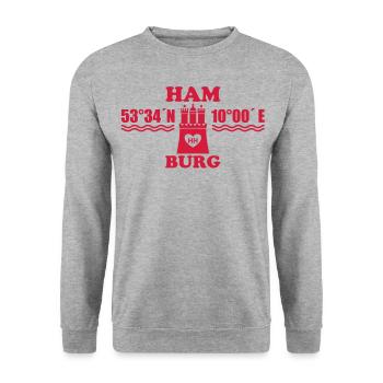Hamburg coordinates of Arms 1c A / longitude - Unisex Sweatshirt - salt & pepper - Front - Alina (178cm) & Michal (187cm)