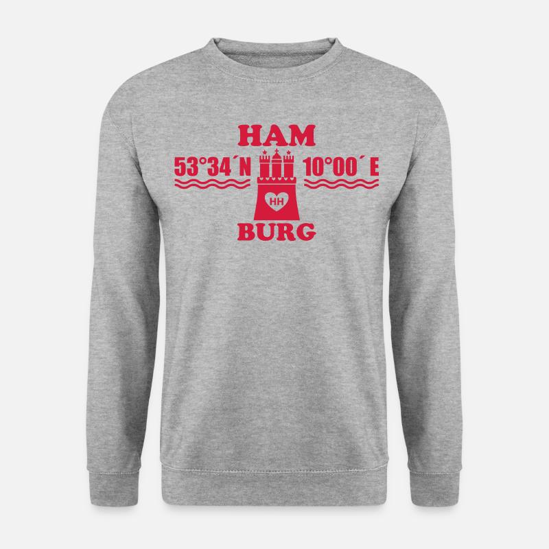 Hamburg Koordinaten Wappen 1c A / Längengrad - Unisex Pullover - Weißgrau meliert