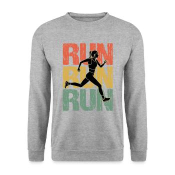 Run Run Run Vintage Runner Girl - Sweat-shirt Unisexe - gris chiné - Devant - Alina (178cm) & Michal (187cm)