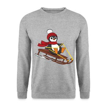 Pingouin de traîneau à neige - Animaux mignons Drôle d’hiver - Sweat-shirt Unisexe - gris chiné - Devant - Alina (178cm) & Michal (187cm)