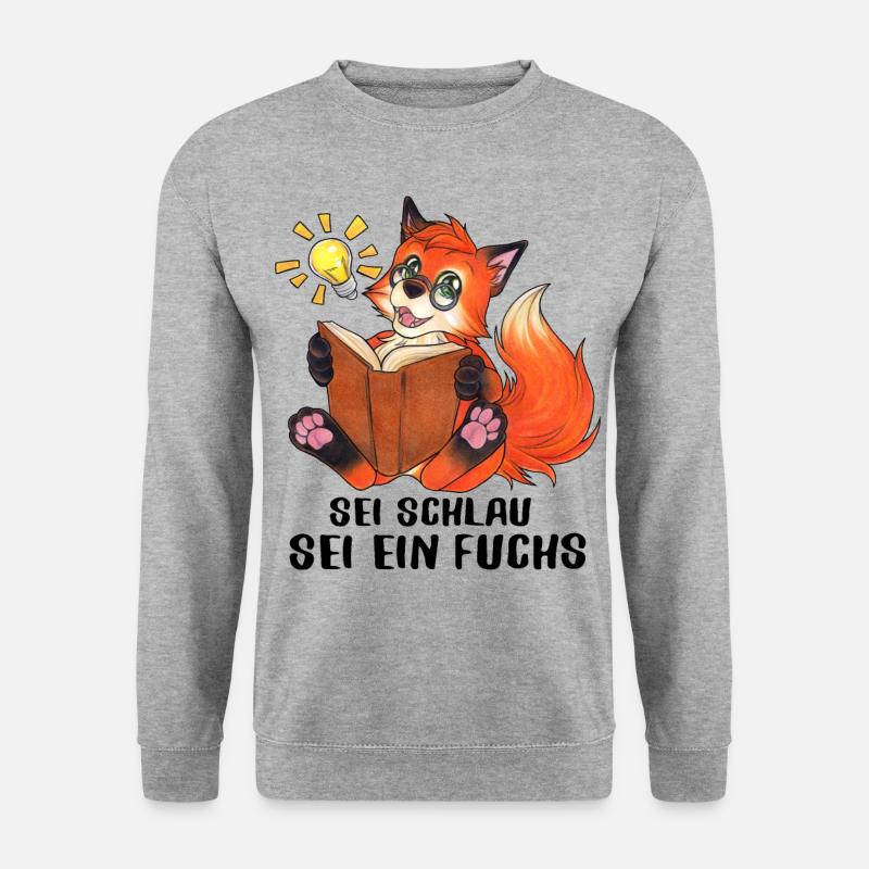 "Sei Schlau, Sei ein Fuchs" Niedlicher Fuchs - Unisex Pullover - Weißgrau meliert