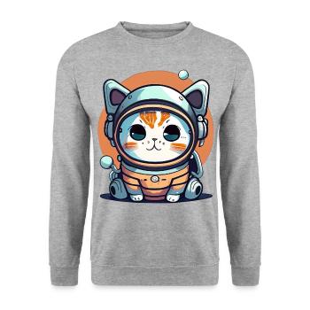 Chatstronaute mignon #11 - Sweat-shirt Unisexe - gris chiné - Devant - Alina (178cm) & Michal (187cm)