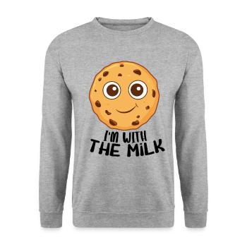 Süßer Keks - Ich bin mit der Milch - Unisex Pullover - Weißgrau meliert - Vorne - Alina (178cm) & Michal (187cm)