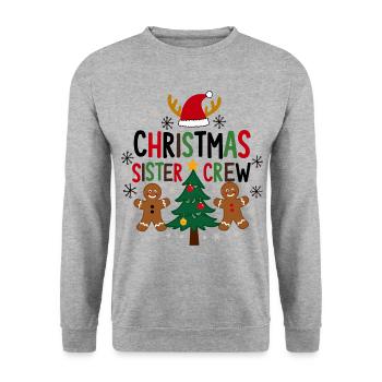 Weihnachts Schwester Crew - Festliches Design - Unisex Pullover - Weißgrau meliert - Vorne - Alina (178cm) & Michal (187cm)