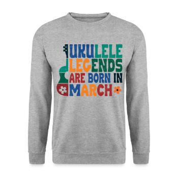 Ukulele Legends are born in March - Unisex Pullover - Weißgrau meliert - Vorne - Alina (178cm) & Michal (187cm)