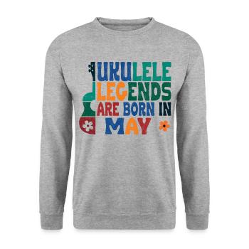 Ukulele Legends are born in May - Unisex Pullover - Weißgrau meliert - Vorne - Alina (178cm) & Michal (187cm)