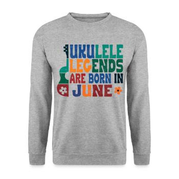 Ukulele Legends are born in June - Unisex Pullover - Weißgrau meliert - Vorne - Alina (178cm) & Michal (187cm)