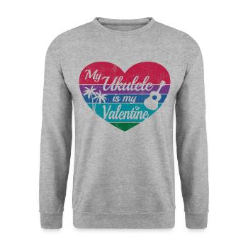 My Ukulele is my Valentine - Unisex Pullover - Weißgrau meliert - Vorne - Alina (178cm) & Michal (187cm)