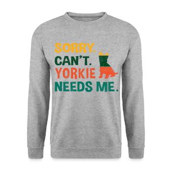 Sorry. Can’t. Yorkie needs me. - Unisex Pullover - Weißgrau meliert - Vorne - Alina (178cm) & Michal (187cm)
