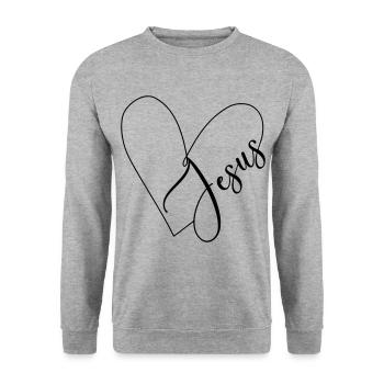 Jesus Herz Herzlinie - Unisex Pullover - Weißgrau meliert - Vorne - Alina (178cm) & Michal (187cm)